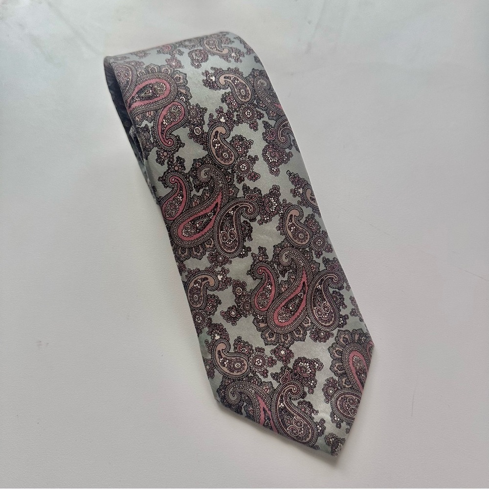 VTG Christian Dior Monsieur Paisley Silk Tie Blue Blush Pink USA 90s 80s Preppy